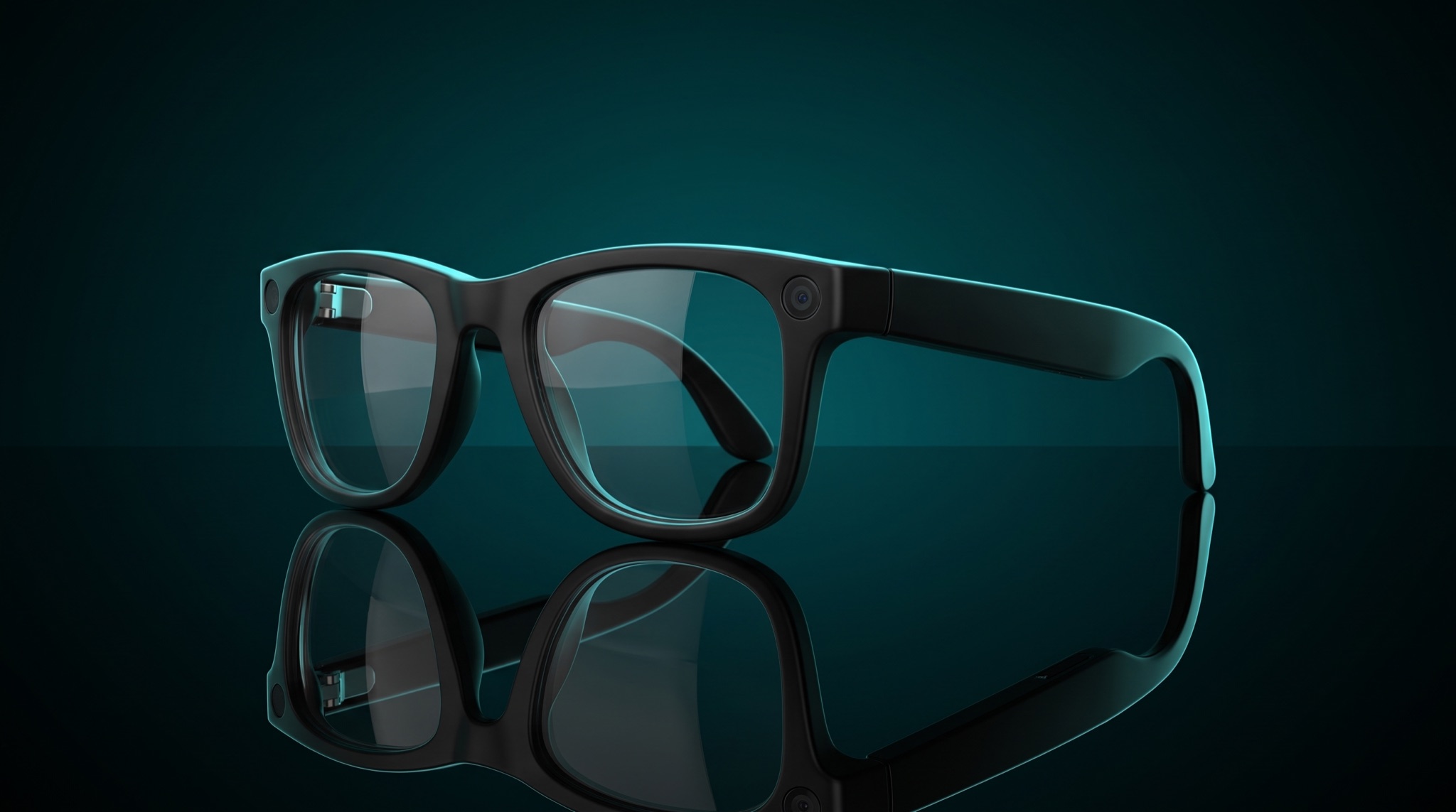 Glimpse Glasses, matte black, with a small camera in the corner of the frame