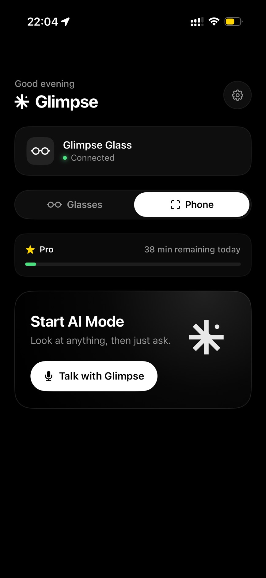 Glimpse Home Screen